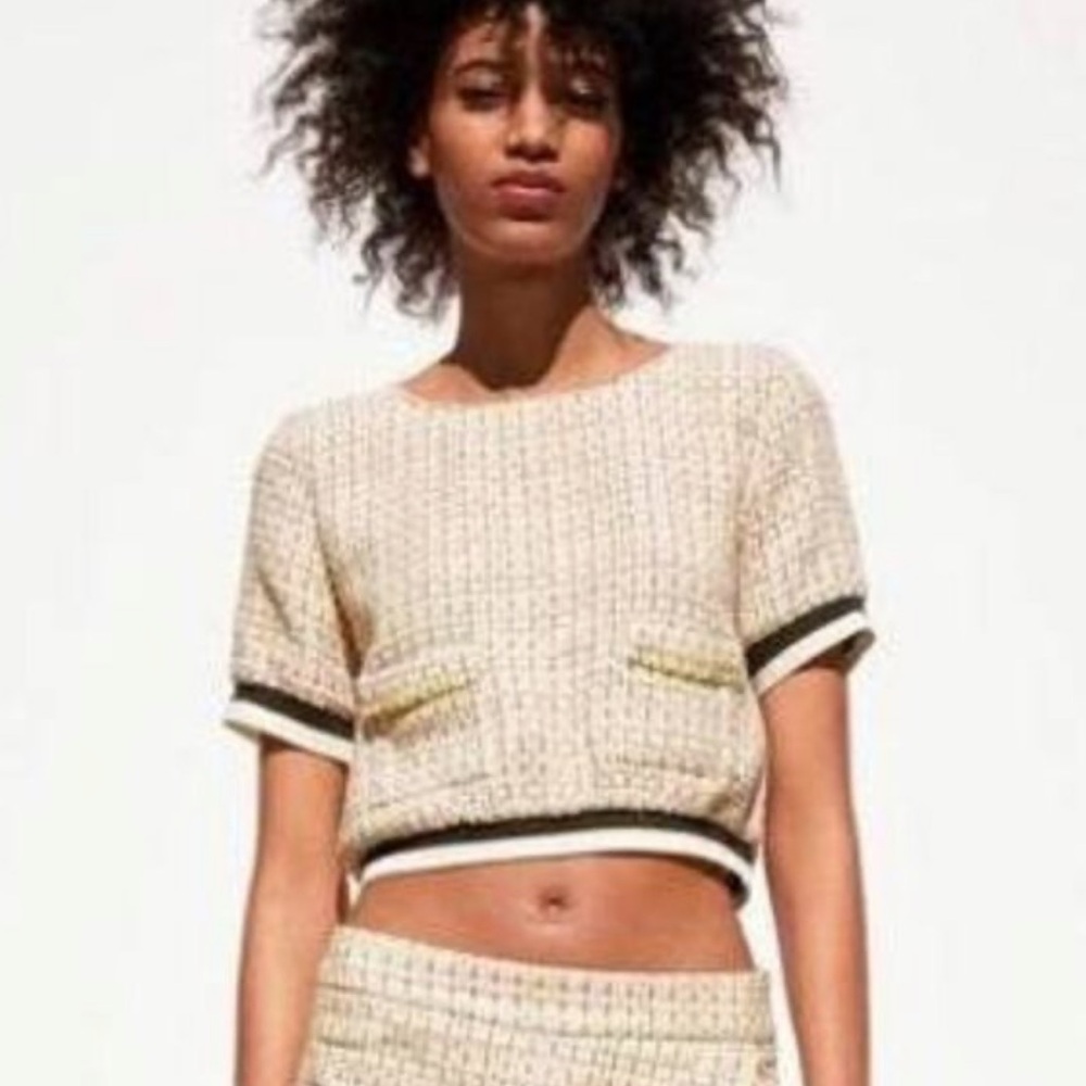Zara - Chic Preppy Tweed Top